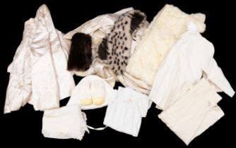 A 1940s white rabbit fur stole. A faux fur white /spotted collar/tippet and a dark brown fur tippet,
