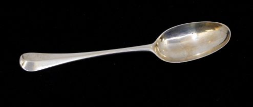 A George I silver Hanoverian table spoon, the reverse handle engraved with a crest, hallmarked