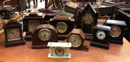 A collection of early 20th century mantel clocks, mostly German, 8-day, together with a mid 20th