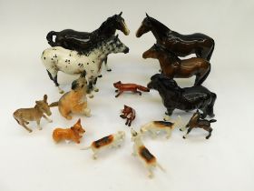 Beswick - A collection of animals to include a chestnut horse, foxes, a donkey, a foal, hunting