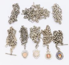 A collection of ten silver albert link fob watch chains, to include graduated versions and uniform