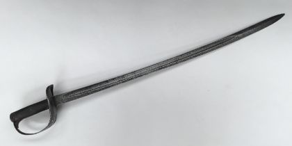 An 1885 pattern cavalry troopers sword. Chequered leather grips secured by 5 rivets, steel guard