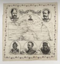 A scarce Mahdist War era souvenir printed handkerchief, entitled ‘Heroes of the Sudan’ Dating from