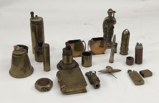 Collection of WW1 / WW2 Trench Art, includes a number of lighters one in the form of a book with a