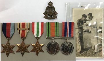 WW2 British Medal Group of 1939-45 Star, North Africa Star with 8th Army bar, Italy Star, Defence