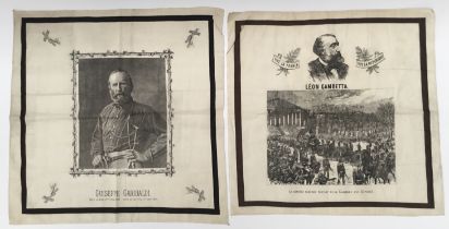 2 x 19th century Continental souvenir memorial handkerchiefs. One featuring the Italian General,