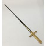 Replica Napoleon ceremonial sword with wooden wall mount and plaque. With gilt brass hilt,