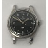 Omega- A WWII military issue Pilots ‘Fat Arrow’ steel cased wristwatch, comprising a black signed