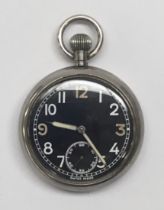 A WW2 era Swiss made GSTP pocket watch. Black dial with smaller subsidiary dial, and luminescent