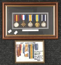 A framed and glazed Boer War, WW1 and Naval Long Service & Good Conduct medal group, awarded to Able