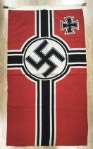 A German WW2 era Kriegsmarine battle flag. Doubled sided screen printed cotton with hemmed edges.