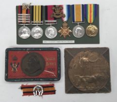 A fine and rare Boer War, African and WW1 casualty medal group, consisting of the Queen’s South