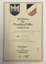 An original German WW2 era Eastern Front Medal certificate. Printed document with type written