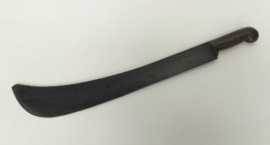 A vintage horn handled machete. Steel blade with triple fuller to both sides, upturned to end,