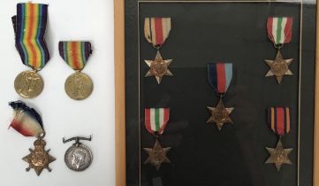 Collection of WW1 & WW2 medals. First World War Medals include 1914-15 star to 7523 Pte T. Davies of