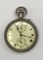 A rare Admiralty No.1 Chronograph pocket watch. Lemania calibre 19N centre seconds movement with sub