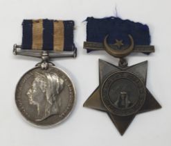 An Egypt medal and 1884-6 Khedive’s star pair, awarded to 1167 Pte T. Russell 1st South