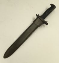 A U.S. WW2 era M1 bayonet and scabbard for the Garand rifle. Formerly the M1905 bayonet made by