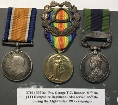 British WW1 Pair with Afghanistan NWF 1919 Campaign Medal to 3710 / 307164 Pte George T. C. Bonner