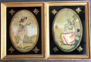 A pair of Georgian embroidery studies , original eglomise frames, 32cm x 24cm