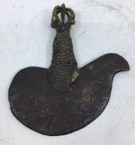 Early Tibetan Karitika, steel and brass with rayskin handle 5 1/2##