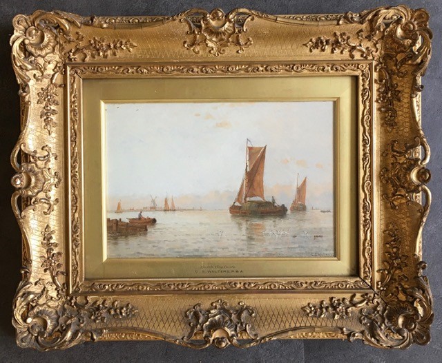 G S Walters 1838-1924 watercolour maritime study, signed lower right,  original gesso frame, 25cm