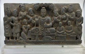 Gandharan grey stone frieze of Buddha