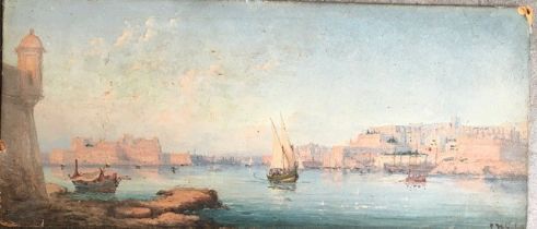 A 19th century Grand Tour oil study on panel of Naples, signed lower right, 15cm x 34cm.