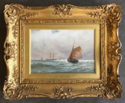 G S Walters 1838-1924 watercolour maritime study, signed lower left, original gesso frame, 25.5cm