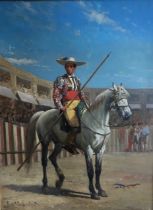 Alfred Frank De Prades 1825-1885 oil on board study of a Matador, signed lower left, 61cm x 46cm