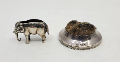 A silver novelty elephant pincushion, by Adie & Lovekin Ltd, Birmingham 1906, length 4.3cm, together