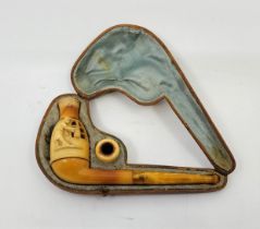 An Austrian Erotic Meerschaum pipe, late 19th century, modelled as a watchman with lantern peering