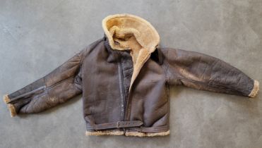 An original WWII RAF Irvin leather and sheepskin lined flying jacket, c.1940's. Condition Note: some