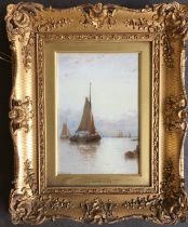 G S Walters 1838-1924 watercolour maritime study, signed lower right, original gesso frame. 34cm x