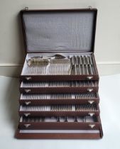 An comprehensive canteen of German .800 silver fiddle and thread pattern flatware for twelve place