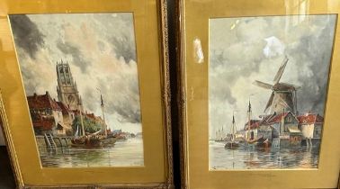 A pair of L Van Staaten 1836-1909 watercolour studies , views of Holland, both signed.79cm x 56cm