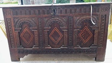 A 16th century in part oak coffer