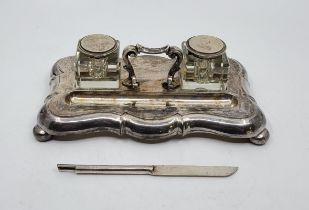 A silver ink stand, by James Dixon & Sons, Sheffield 1901, with retailers stamp to base underside "