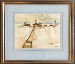 A Graham Clarke (b1941) a signed watercolour study of Kent Dungeness, 35cm x 39.5cm