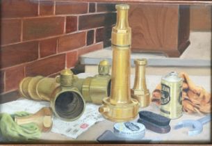 A 20th cent British school G R Harris oil on board study "Brass". 30cm x 46cm