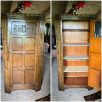 Oak hall cupboard, shelved  inside   183 cms H x 37 deep 91cms w