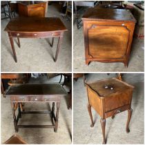 Dealer lot comprising of edwardian side table  mahogany cupboard, oak hall table and Mahogany sewing