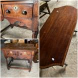 20c Edwardian style coffee table 48h x 50deep x 115cms w and oak side hall table, 73cms h x 56cms