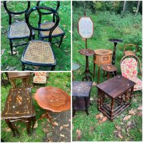 Dealer lot of  16 small items  including small Ercol style chair, lamp tables, plant stand, small