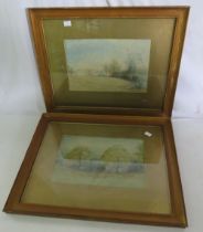 2 watercolours of a large country house and a cottage in a wood, signed W H Higson dated 1945 and