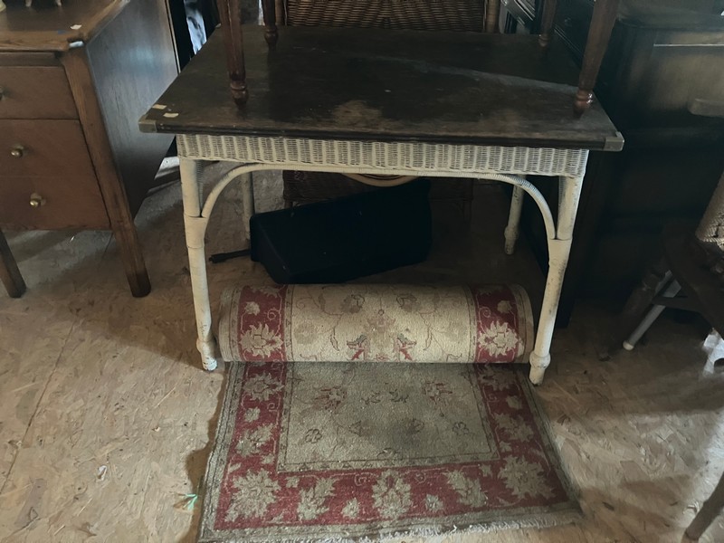Painted, "in the style of Lloyd loom" table plus carpet runner Condition fair.  Good restoration