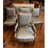 Blue and Gold five piece salon suite  decorative gilt effect frames over  legs