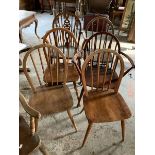 Six assorted Ercol design beech chairs; another Ercol type rocking chair (7)