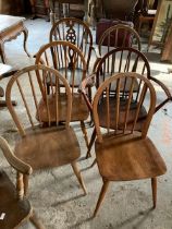 Six assorted Ercol design beech chairs; another Ercol type rocking chair (7)