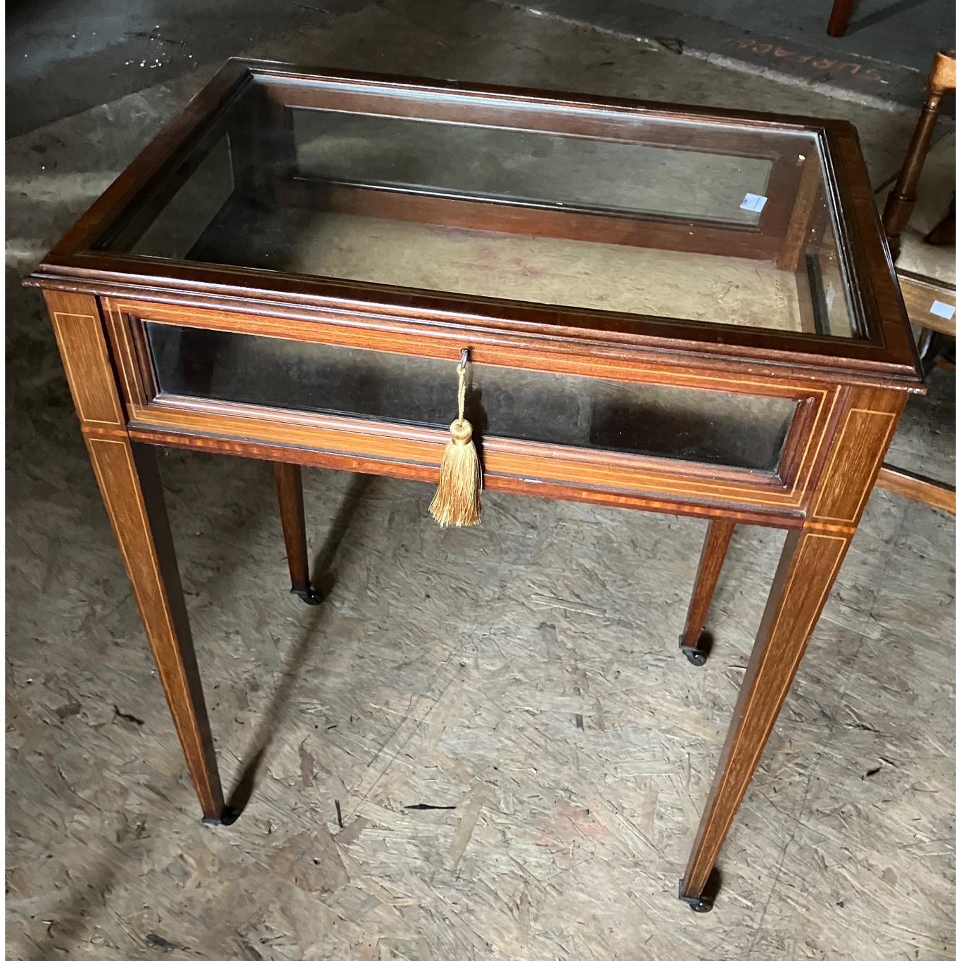 Edwardian glazed display table 74cms H 42cms d x 90cms w